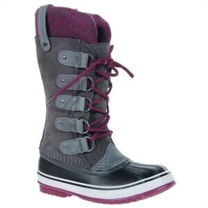 Sorel Joan of Arctic Knit Shale Winter Boots Lace Up Round Toe Waterproof 7.5